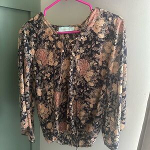 Veronica M Floral Peasant Blouse - Black, Peach, Cream